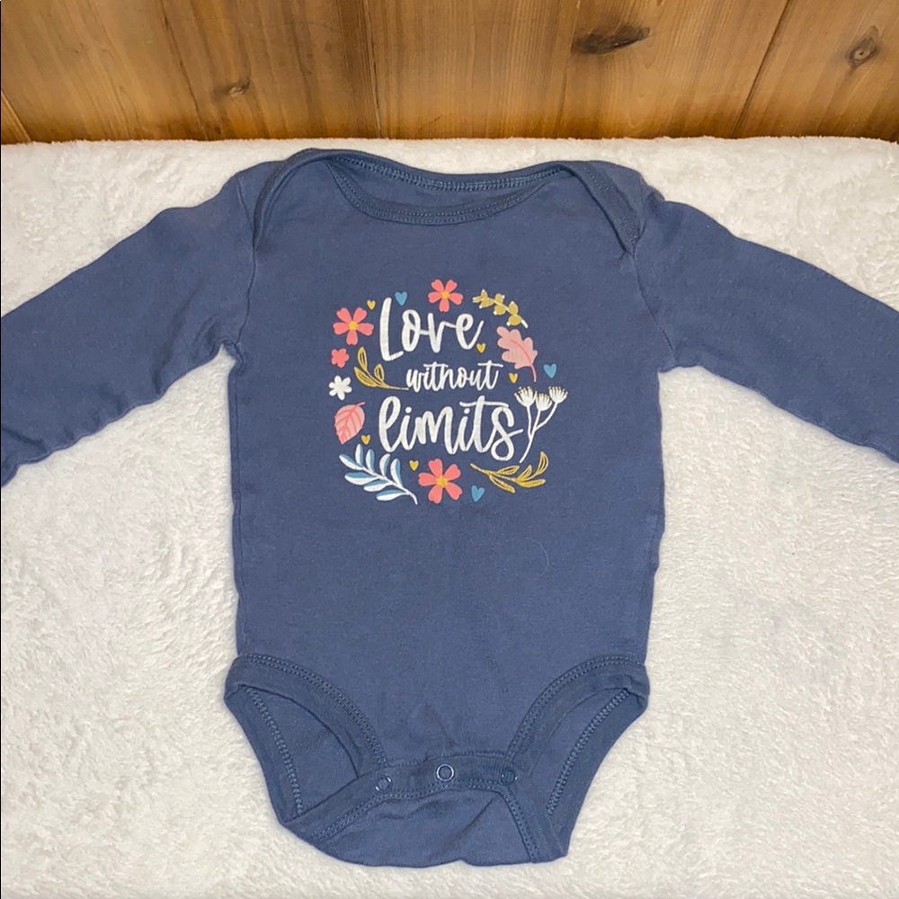 Koala Kids Blue Baby Onesie with Floral Accents
